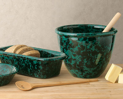Large Handcrafted Mixing Bowl Black on Green