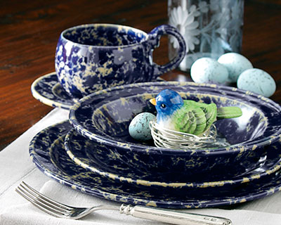 Dinnerware Pottery Set in Blue Agate